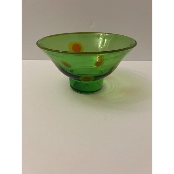 Vintage Green Hand Blown Glass Bowl Mod Retro Design - Picture 1 of 7